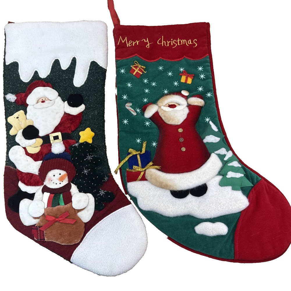 Lot‎ Of 2 -17" Santa Snowmen Stocking Red Green Traditional